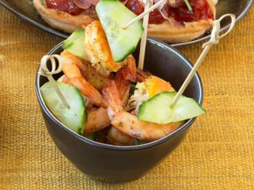 Mini-brochettes de gambas au curry Mini-brochettes de gambas au curry